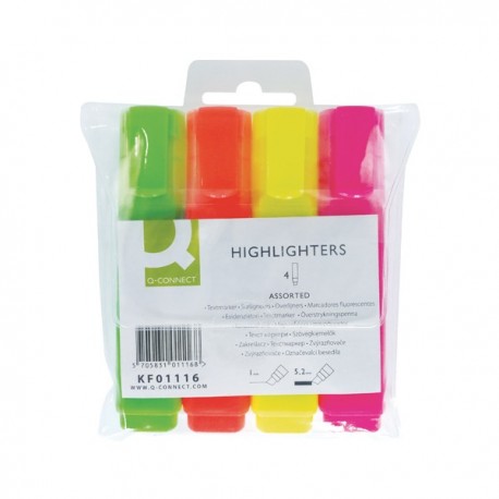 Q-Connect Highlighter Pen Asstd Pack-4