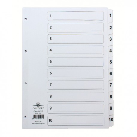 Concord Index 1-10 Board Clear Tabs A4