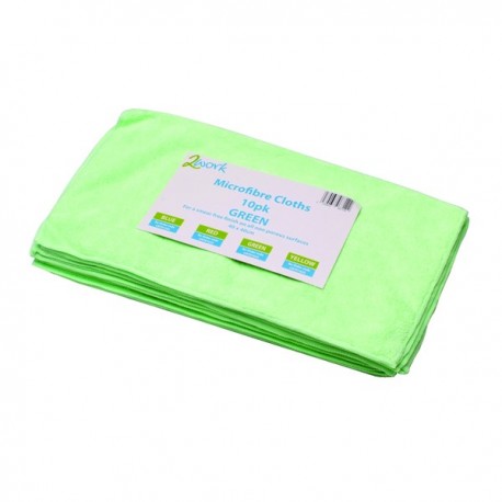 2Work Green 400mm Microfibre Cloth Pk10