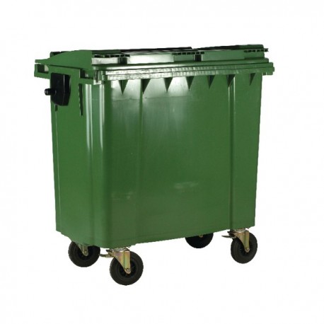 Green Wheeled 1100 Ltr Bin with Flat Lid