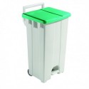 Plastic Pedal Bin Gry/Grn With Lid 90L
