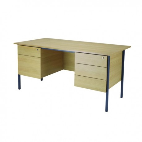 FF Serrion Oak 1500mm 4 Leg Dbl Ped Desk