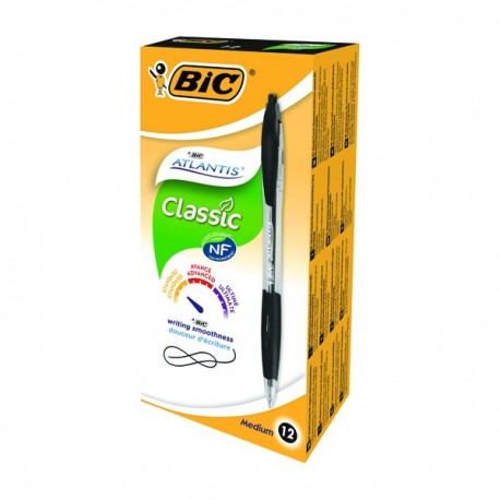 Bic Atlantis Retrct Blk Ball Pen Pk12