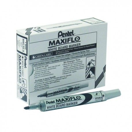 Pentel Maxiflo Whitebrd Marker Blk Pk12