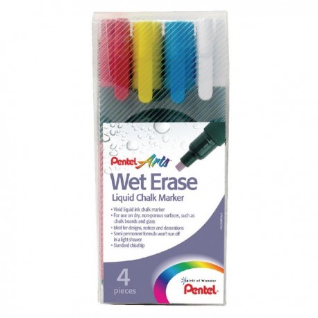 Pentel Liquid Chalk Marker Med Asstd Pk4