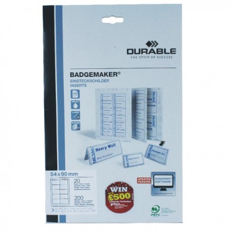 Durable 200 Inserts 54x90mm Pk200
