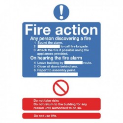 Fire Action Std A5 Self-Adh Sign