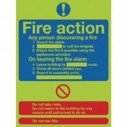 Niteglo Fire Action 30x25cm SelfAdh Sign
