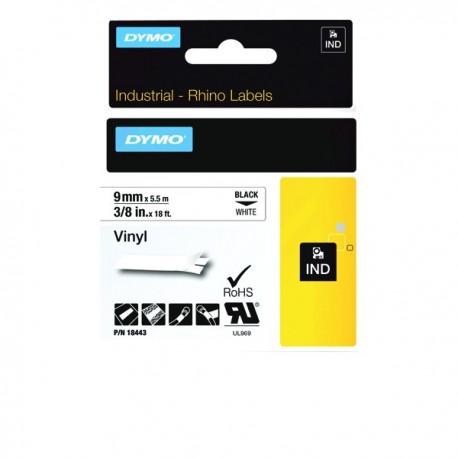 Dymo Rhino Vinyl Tape 9mm Blk/Wht 18443