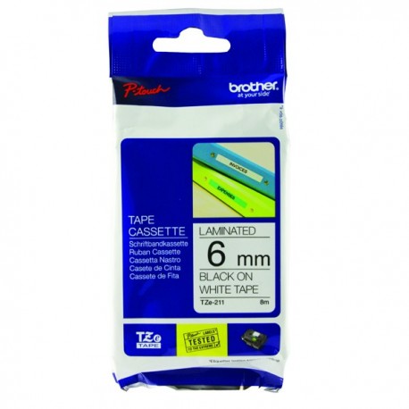 Brother Blk/Wht 6mm TZE211 P-Touch Tape