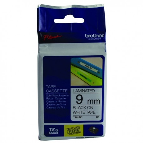 Brother Blk/Wht 9mm TZE221 P-Touch Tape