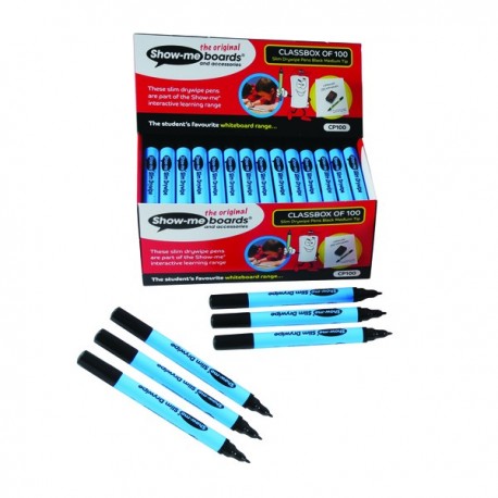 Show-me Black Fine Drywipe Marker Pk100