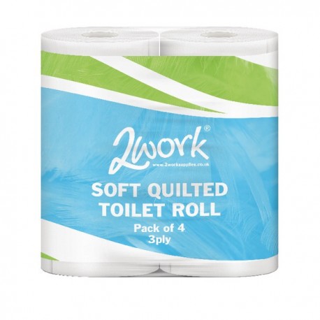 2Work Luxury Wht 3 Ply Quilt Toilet Roll
