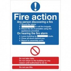 Safety Sign Fire Action Words A4 PVC