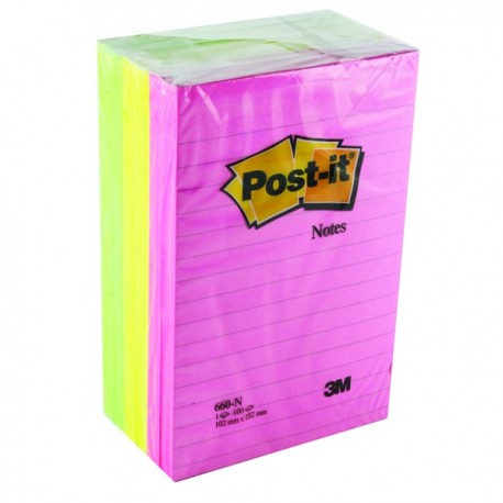 Post-it Neon Notes 101x152mm Ruled 660N