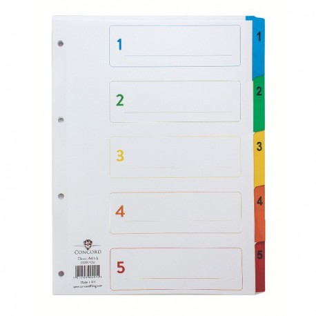 Concord Index 1-5 A4 White Multi Tab