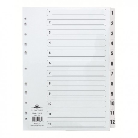 Concord Index 1-12 Board Clear Tabs A4