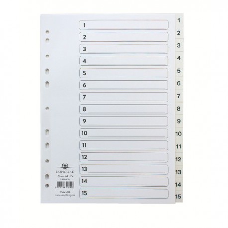 Concord Index 1-15 Board Clear Tabs A4