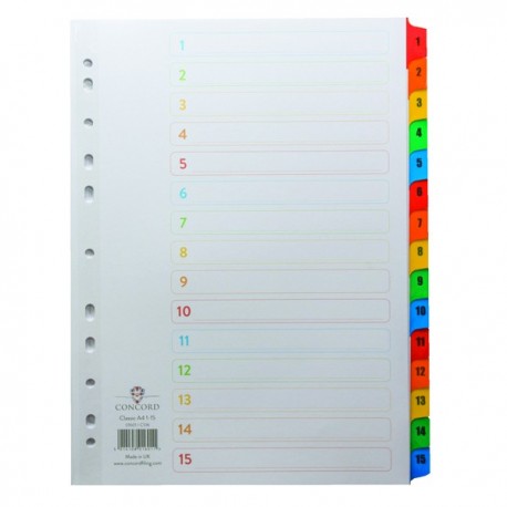 Concord Index 1-15 A4 White/Multi Tab