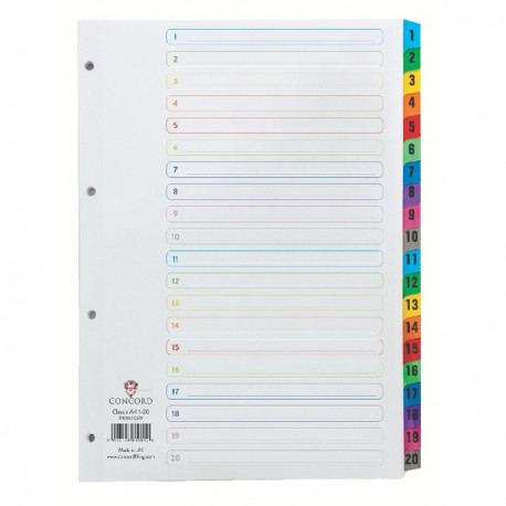 Concord Index 1-20 A4 White/Multi Tab