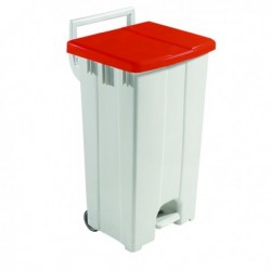 Plastic Pedal Bin Grey/Red With Lid 90L
