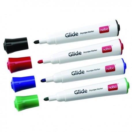 Nobo Glide Dry Wipe Marker Assorted Pk4