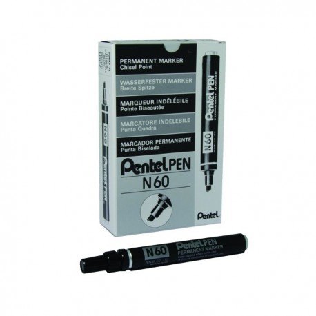 Pentel N60 Marker Chisel Tip Black Pk12