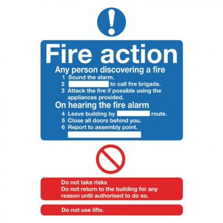 Safety Sign Fire Action Standard A5 PVC