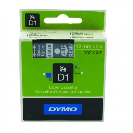 Dymo Wht/Cl 1000/5000 Tape 12mmx7m 45020