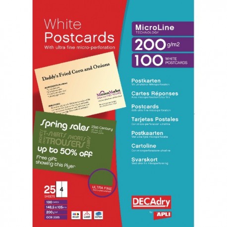 Post Cards A4 Sheet 148.5x105mm Pk100