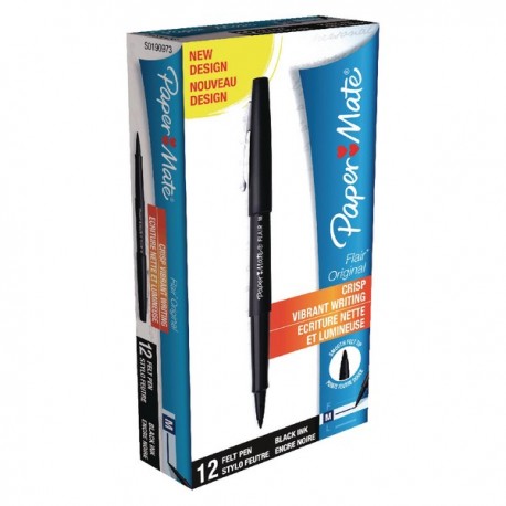 Papermate Flair Black Felt Tip Pens Pk12