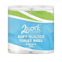 2Work Luxury Wht 3 Ply Quilt Toilet Roll