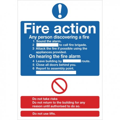 Fire Action Words A4 Self Adh Sign